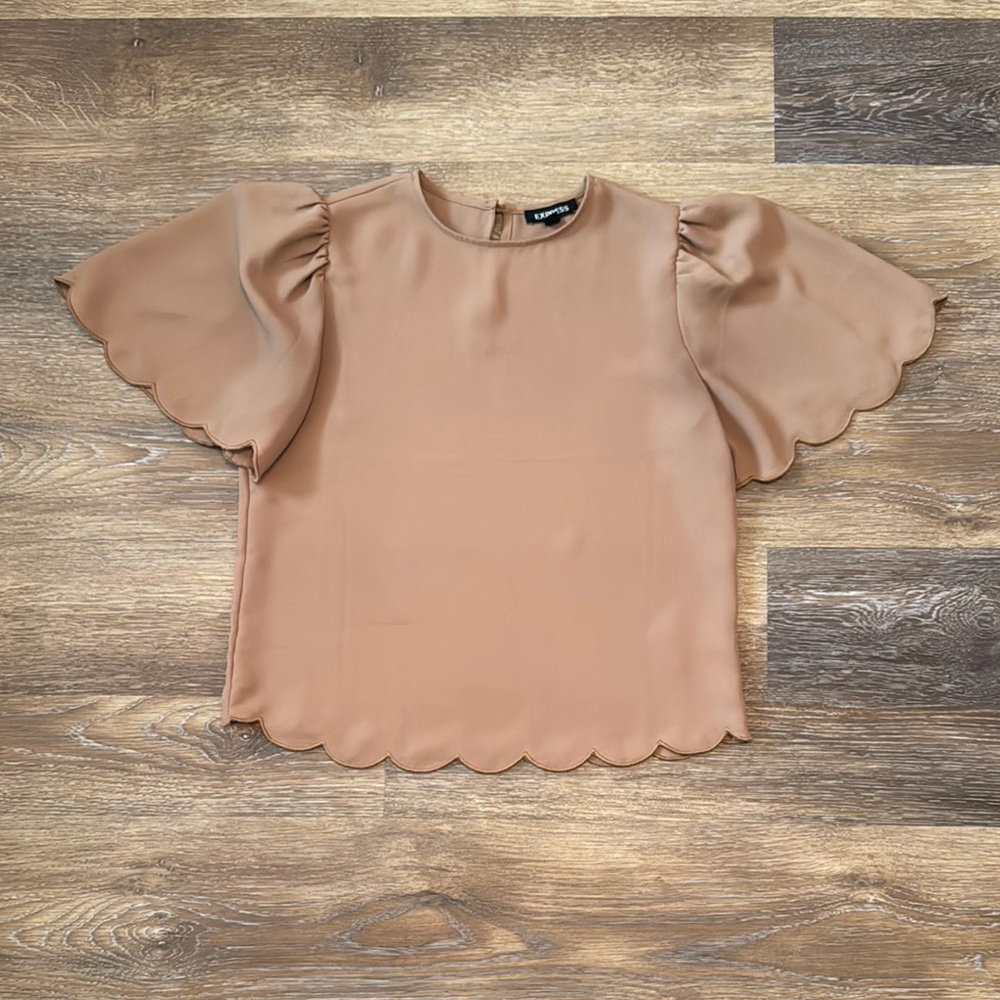 Express Tan Scalloped Sleeve Top